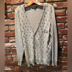 MONARCHY GREY CASHMERE BLEND EMBROIDERED CARDIGAN WITH CROSS PATTERN SIZE MEDIUM
